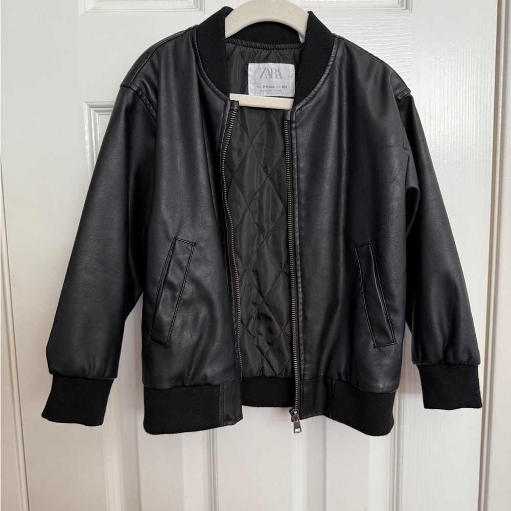 ZARA Kids 3-4 “Leather” Black Bomber Jacket